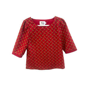 Ruby Belle Blouse Women's Size 4 Giraffe Print Short Sleeve Red Business Casual